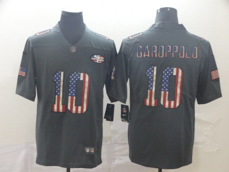 Men San Francisco 49ers #10 Garoppolo Carbon Black Retro USA flag Nike NFL Jerseys